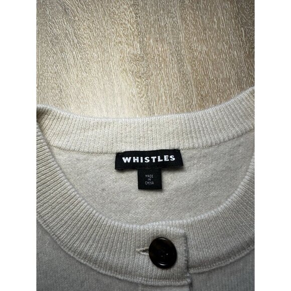 WHISTLES Ivory Wool Cropped Cardigan Size Medium Tortoise Buttons Timeless - Picture 4 of 9